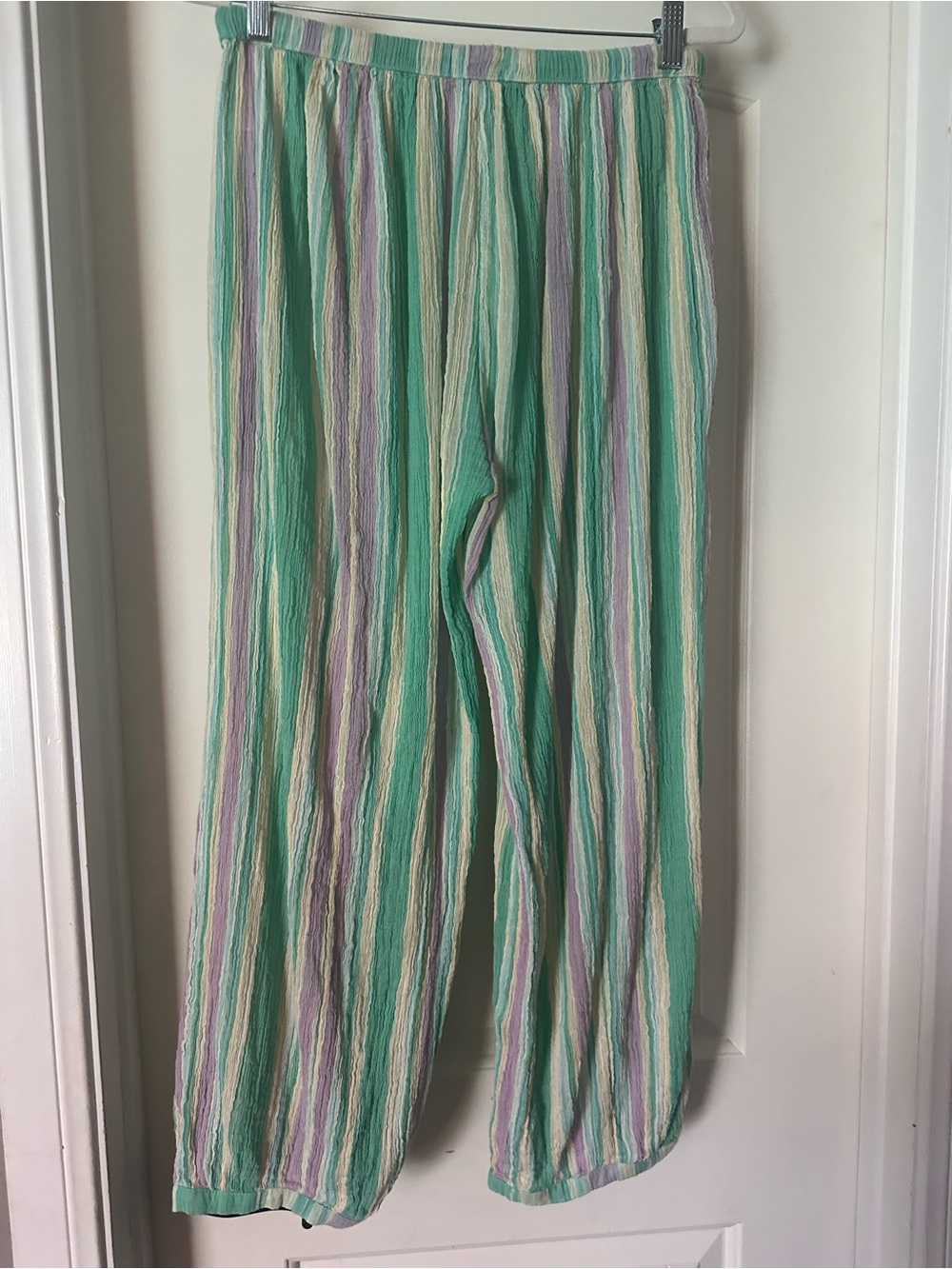 NWOT FP Playa Party Stripe Pants M crinkle gauze Sage Aqua Green Purple - Picture 7 of 8